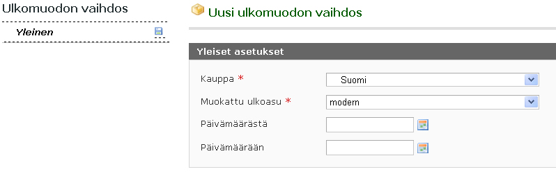 Mukailtu ulkoasu Kun yleiseasetukset on määritelty, voit ryhtyä määrittämään yksilöllistä ulkoasua omaan verkkokauppaasi.