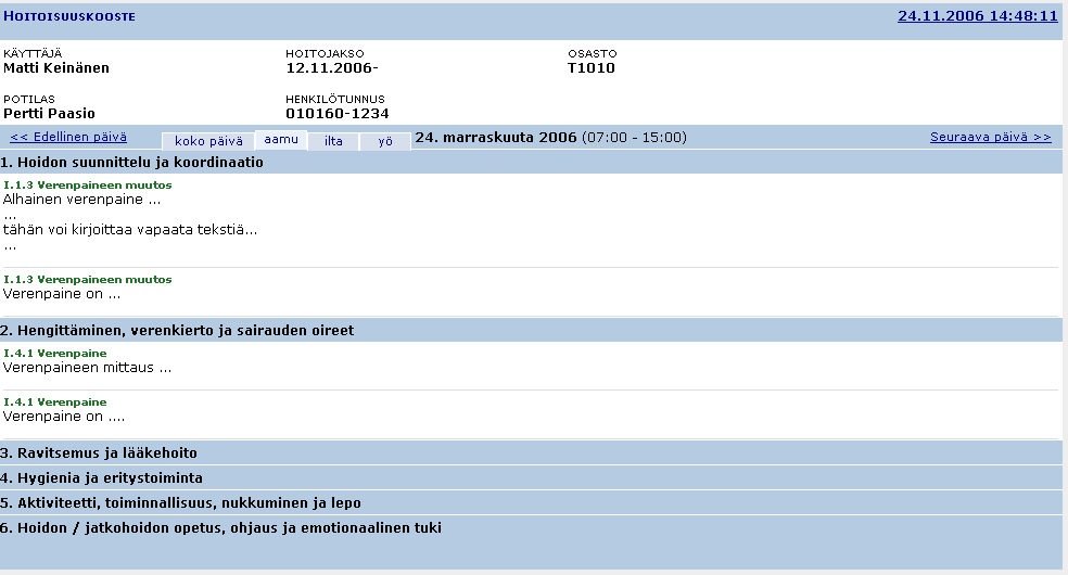 Valtakunnallinen hoitotyön sähköisen dokumentoinnin kehittämishanke 2005-2007 Hoitoisuuskoosteen esimerkki Mahdollisuus: hoitoisuuden