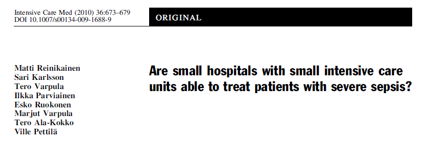 Pieni keskussairaalan teho-osasto (n=8): < 6 paikkaa (mediaani 5) ja/tai väestövastuualue < 120 000 as Suuri keskussairaalan teho-osasto (n=9): > 6