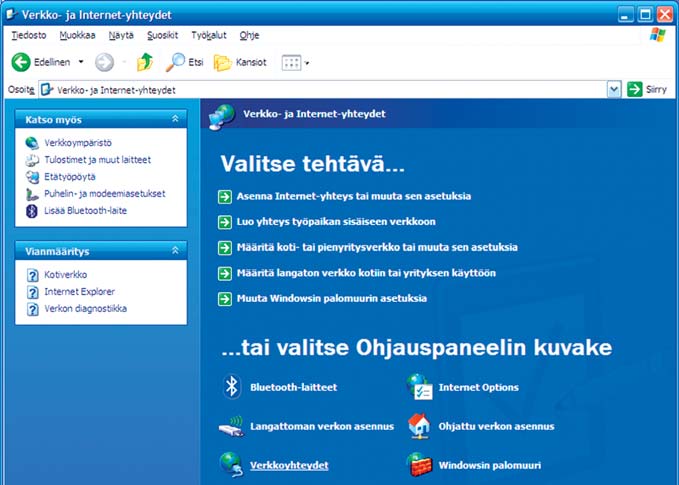 Valitse Verkko- ja Internet-yhteydet