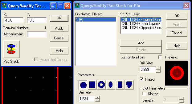 VAPAA PIIRTO: Komponentin kotelon ääriviivat piirretään vapaalla piirrolla DRAFTING -valikko Kytkentäpisteet lisätään Vapaa piirto Velho ADD TERMINAL ADD Create 2D Line valikosta Padien (