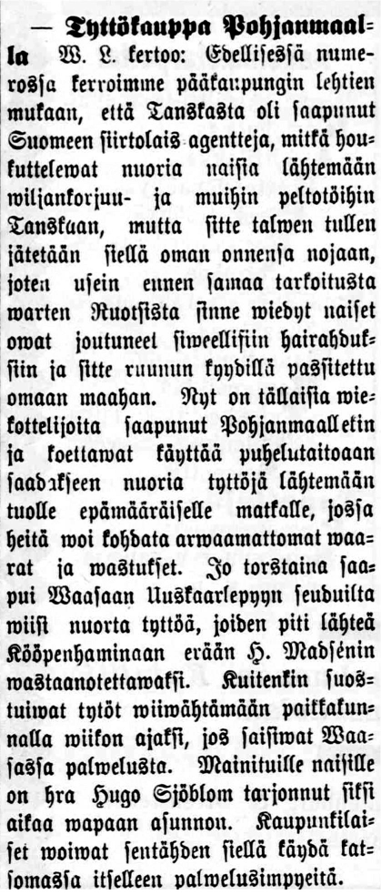 5 Satakunta N:o 95 17.8.1893 Tyttökauppa Pohjanmaalla. W. L.