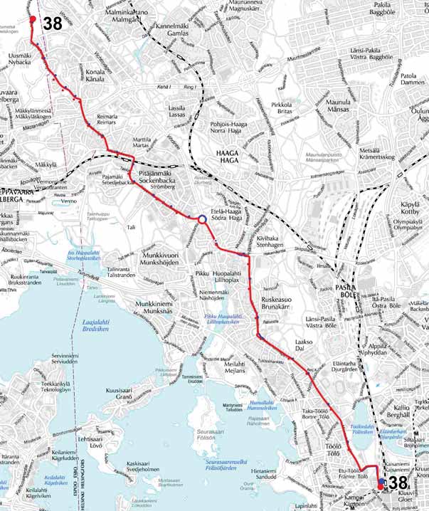 19 Linja 38 Vantaan suunnan uusi linjasto otetaan käyttöön talviliikenteen alkaessa.