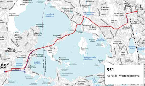 26 Linjat 503, 504, 505 ja 551 Linjat 503, 504 ja 505 lakkautetaan syysliikenteen alkaessa ja korvataan uudella linjalla 551 Pasila Meilahti Westendinasema.