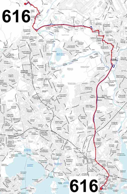 69 Linjat 616 ja 652 Linja 652 muuttuu linjaksi 616 Hakaniemi Tammisto Kehä III Kivistö. Linjan reitti kulkee Tammistossa Valimotien ja Ylästöntien kautta.