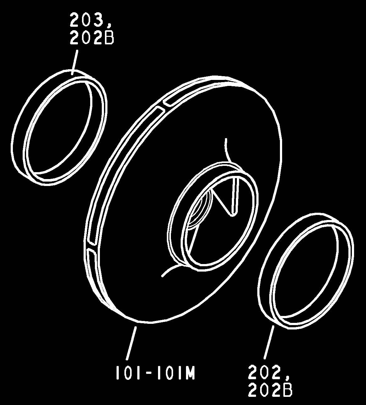 Asenna uudet kulumisrenkaat (202, 202A, 202B, 203): a) Puhdista kulumisrenkaiden paikat huolella ja varmista, että ne ovat tasaiset ja naarmuttomat.