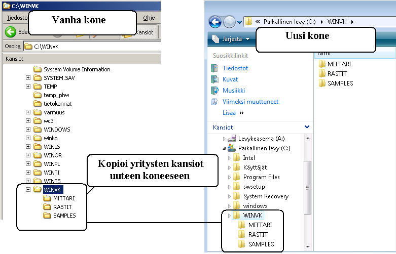 188/235 KÄYTTÖOHJEET - Asteri Isännöinti 18 OHJELMAN SIIRTÄMINEN UUDELLE KONEELLE Kopioi ensin vanhalta koneelta C:\winvk> kansio kaikkine alikansioineen esim.