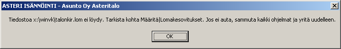 Asteri Isännöinti KÄYTTÖOHJEET 189/235 18.1 HUOMIOITAVAA Kun siirretään ohjelma toiselle koneelle, helpoin tilanne olisi jos hakemistopolut eivät muutu matkalla.