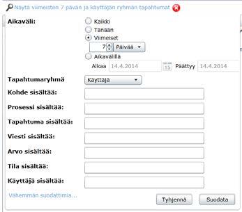 tapahtumat. Tapahtumalokissa voidaan tarvittaessa esittää kerralla kaikkien kohteiden tapahtumat tai pelkästään yhden kohteen tapahtumat.