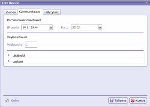 OUF1 Laitteen sarjanumero: Laitteen sarjanumero Kommunikaatiotapa/Yhteystyyppi: Valittavana SMS, Modbus TCP/IP tai Palvelu.