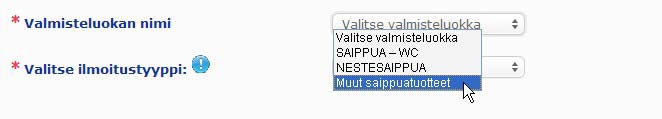 Vastuuhenkilön on valittava sopiva valmisteluokka, jonka avulla valmiste luokitellaan tarkemmin. Tämä tieto toimitetaan vain myrkytystietokeskuksille.