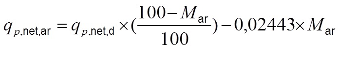 7.3 Tehollinen lämpöarvo saapumistilassa (q p,net,ar ) Tehollinen lämpöarvo saapumistilassa eli kostean puupolttoaineen tehollinen lämpöarvo q p,net,ar lasketaan kaavan 1 mukaan kuiva-aineen