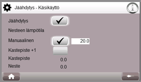 100% MAALÄMPÖ SUOMESTA KÄYTTÄJÄN OPAS Ohjaustavan ollessa Ulkoinen, jäähdytystä ohjataan ulkopuolisella termostaatilla, joka kytketään sähkökaavion mukaisesti. Manuaalinen ohjaus 3.5.