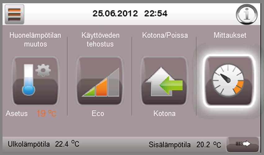 Mittaukset Tästä pikalinkistä pääsee siirtymään Mittaukset-valikkoon, josta kerrotaan lisää valikkotoiminnot kappaleessa.