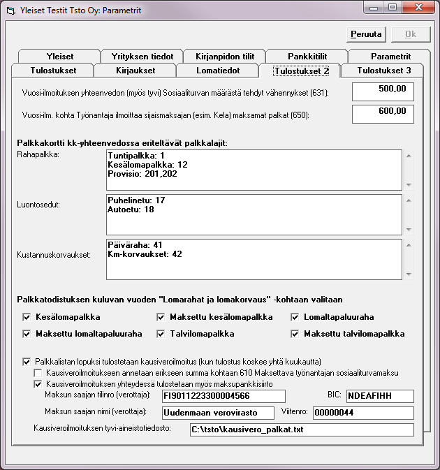 5.5.9. Tulostukset 2 Myös tällä sivulla määritellään tulostukseen liittyviä parametreja. Ks. myös Tulostukset-sivu.