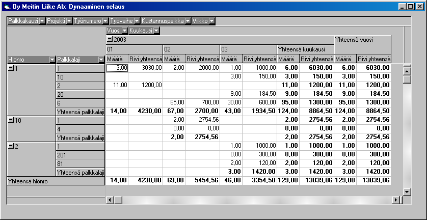 Kenttiä voit siirtää hiirellä, jolloin saat halutun tilaston kätevästi. Esim.