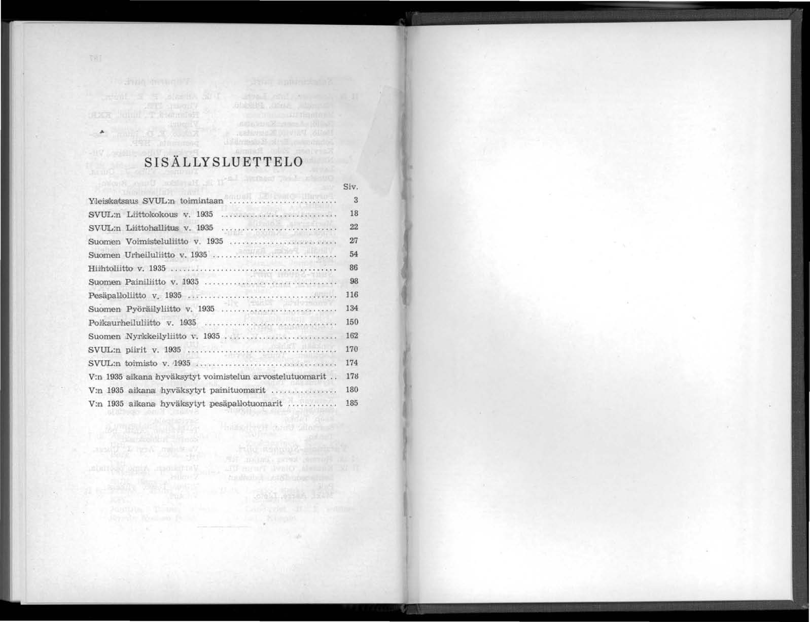 SISÄLLYSLUETTELO Siv. Ylleiskaltsaus SVULm toimintaan.................. 3 SVUL:n Lii11loloollrous 'V. 1935...... 18 S\OUL:n LilLttohail.li<1rus v. 19315................. 22 SuOlITlieJn Voi.