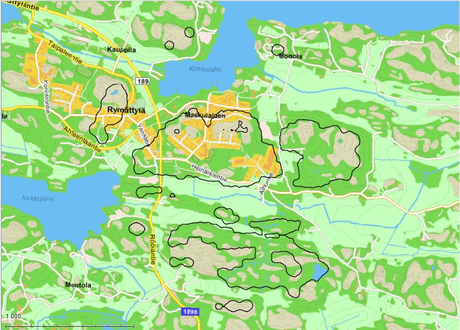 FCG SUUNNITTELU JA TEKNIIKKA OY Raportti 13 (17) Kuva 5. Alueet, joilla lasketut hajupitoisuudet ylittävät 0.5 hy/m 3 tapauksessa 1 arvioiduilla päästömäärillä.