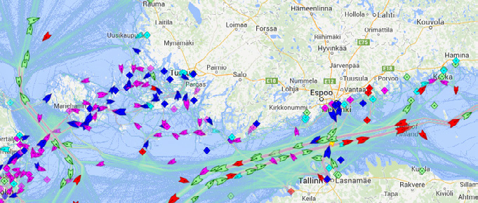 Itämeren alueella liikkuu koko ajan noin 2 000 kaupallista alusta (BSAG 2014).