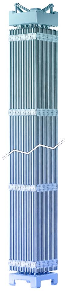 x polttoainenippu Välituki Yläpäätykappale Polttoainesauva Polttoaineen ominaisuuksia Polttoaine uraanidioksidi (UO ) Nipputyyppi x HTP Polttoainesauvoja nipussa kpl Ohjausputkien määrä nipussa kpl