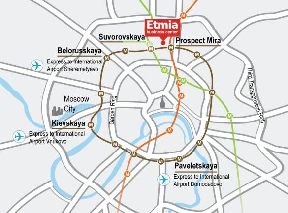 Myyntivalmiit toimitilakohteet Etmia II & III-toimistotalo, Moskova SRV:n kehittämä toimistohanke Moskovaan Sijainti Prospekt Mira -metroaseman