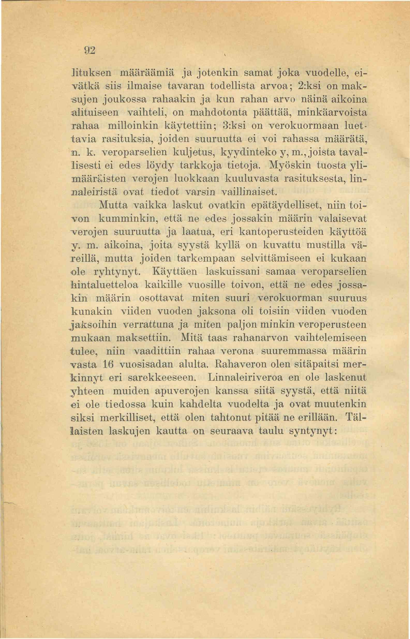 92 lituksen määräämiä ja jotenkin samat joka vuodelle, eivätkä siis ilmaise tavaran todellista arvoa; 2:ksi on maksujen joukossa rahaakin ja kun rahan arvo näinä aikoina alituiseen vaihteli, on