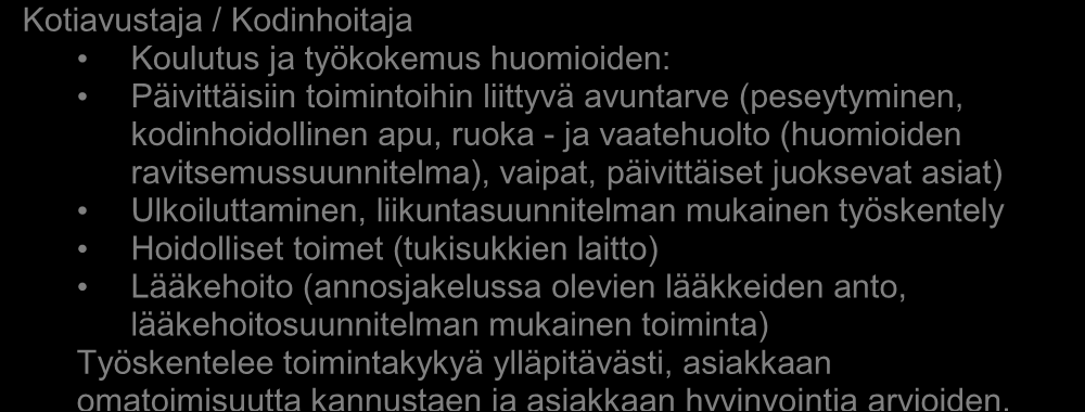 Vastuuhoitajan nimeäminen / valinta Kaikilla kotihoidon asiakkailla on nimetty vastuuhoitaja, joka vastaa asiakkaan kokonaisvaltaista hoitotyöstä yhdessä moniammattilisen työryhmän kanssa.