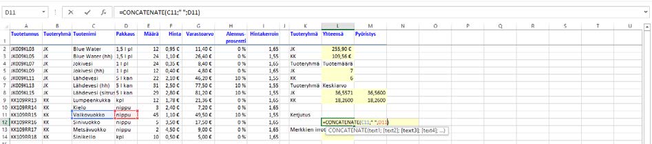 Tekstifunktiot Ketjuttaminen ja tekstin osien poiminta Concatenate() (Ketjuta) ja Mid() (Poimi.Teksti) -funktioilla käsittelet merkkijonoja. Harjoitustiedosto: Funktioiden-käyttöä-ratkaisu.