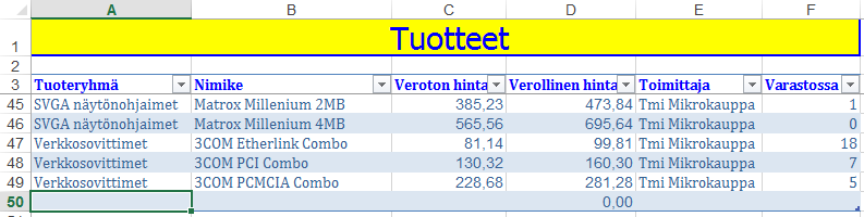 Kuva 197 Kentän pikavalikko Lisää tietue viimeisen solun pikavalikon Insert (Lisää) -alivalikon Table Row Below (Taulukon rivi alapuolelle) -komennolla.