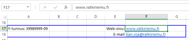 Hyperlinkki Harjoitustiedosto: Lomakeobjektit.