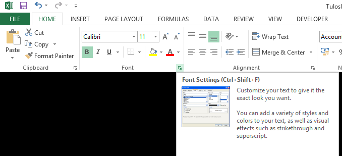 Valintaikkunat Office 2013 -ohjelmista löytyvät perinteiset Windows-valintaikkunat (Dialog box).