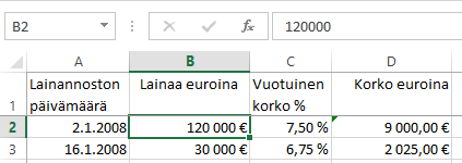 Harjoitustiedosto: Lainaluettelo.xlsx Luvut, ajat ja päivämäärät solussa Kirjoittaessasi soluun numeron, päivämäärän tai ajan voit muotoilla arvojen esitystapaa valmiilla muotoiluilla.