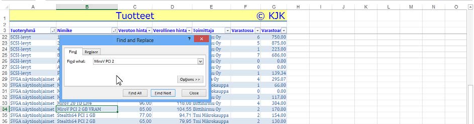 Pudotusvalikossa on monia erinomaisia toimintoja asiakirjan tietojen selailemiseen. Löydät sieltä erilaisia toimintoja niin tiedon etsimiseen, korvaamiseen kuin valintojen tekemiseenkin.