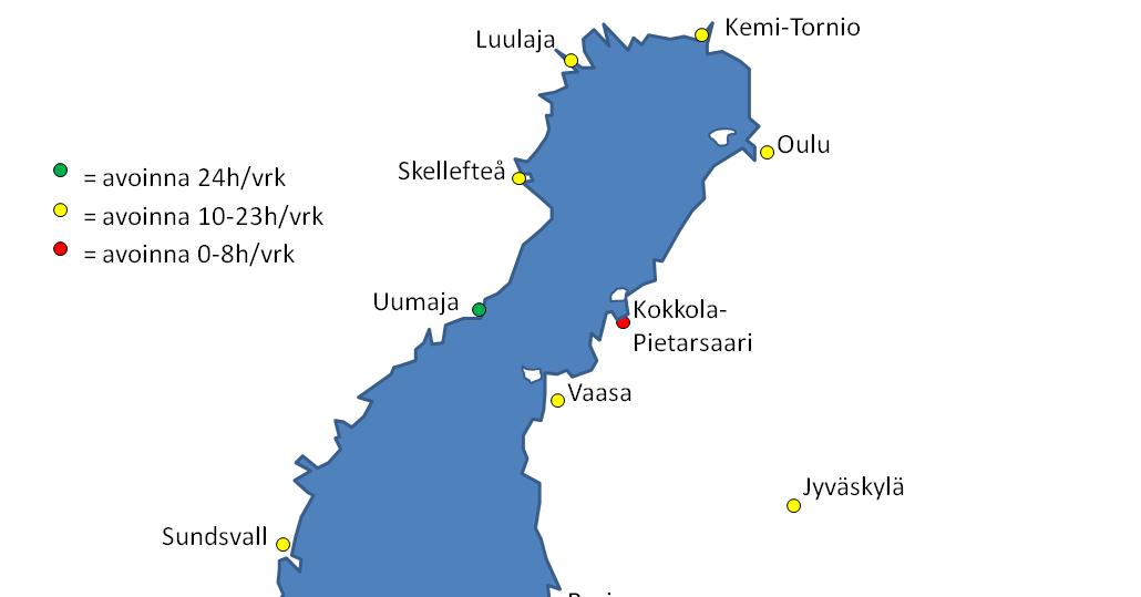 37 (43) Pohjois-Itämeren meripelastuksen kannalta merkittävimmät lentokentät.