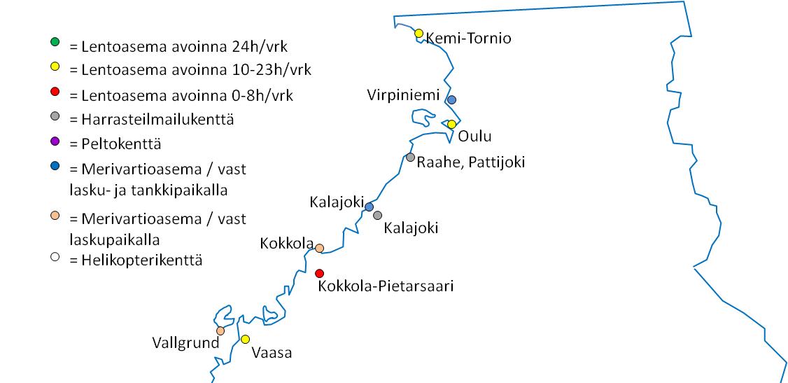 39 (43) Suomen rannikolla olevat lentokentät ja laskupaikat.