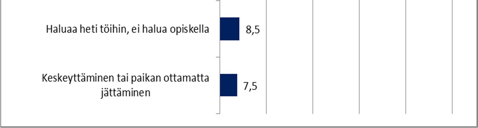 Syrjäytyminen, koulukiusaus, huono peruskoulun päästötodistus, päihdeongelmat, mielenterveysongelmat, yksilöllisen ohjauksen puute, huono