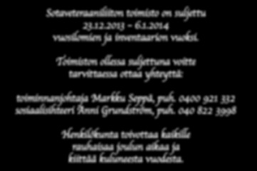 6 6/13 joulukuun 11. päivänä 2013 Onnittelemme Eemeli Viinamäki 100 vuotta Joulurauha lahja ja tehtävä SANA Rauha on Jumalan unelma. Siksi se on myös ihmisen tehtävä.