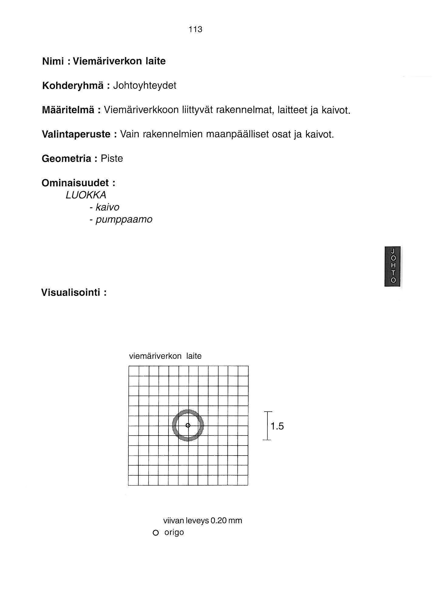 3 Nimi : Viemäriverkon laite Kohderyhmä : Johtoyhteydet Määritelmä : Viemäriverkkoon liittyvät rakennelmat, laitteet ja kaivot.