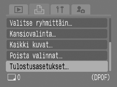 157 1 Valitse [Tulostusasetukset]. 1. Aseta tilanvalitsin asentoon. 2. Paina -painiketta. 3. Valitse - tai -painikkeella -valikko. 4. Valitse - tai -painikkeella [Tulostusasetukset]. 5.