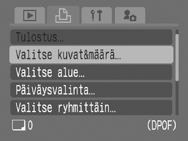 158 Tulostusasetusmenetelmän valitseminen Valitse kuvat&määrä Valitse alue Päiväysvalinta Valitse ryhmittäin Kansiovalinta Kaikki kuvat Poista valinnat Määrittää yhden kuvan tulostusasetukset kuvaa