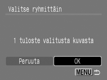 Paina -painiketta. 3 Määritä tulostusasetukset. 1. Valitse - tai -painikkeella [OK]. 2. Paina -painiketta. Valintatavan näyttö palaa näyttöön.