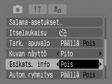 87 Seuraavissa tapauksissa tarkennusaluetta ei suurenneta: - [Kasvotunnis.]-vaihtoehto on valittuna, mutta kamera ei tunnista kasvoja tai kasvot ovat liian suuret näytön kokoon nähden.