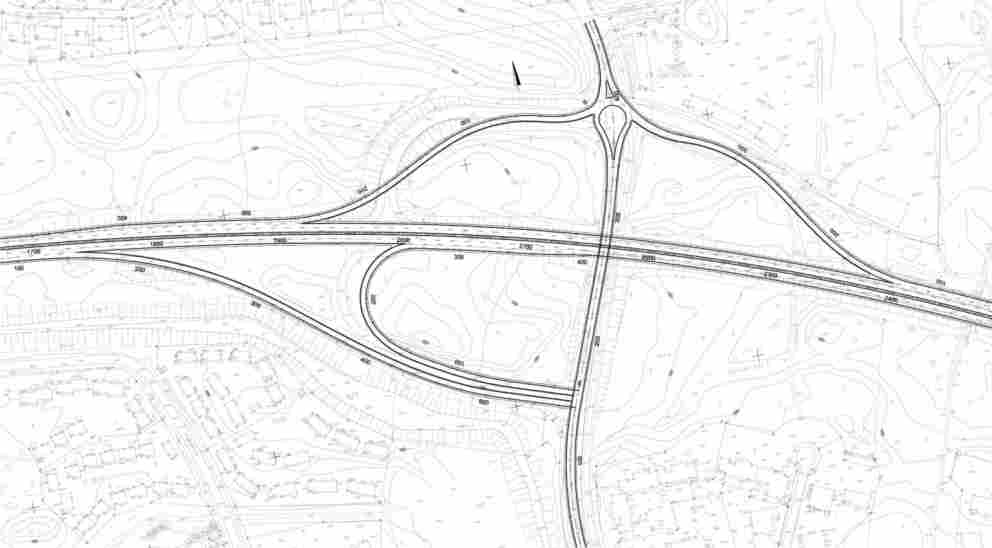 Pohjoispuolelle tuleva valtatien toinen ajorata uusine siltoineen tiukentaisi ajosuunnan Lahti Atala rampin kaarresäteeksi R noin 35 m.