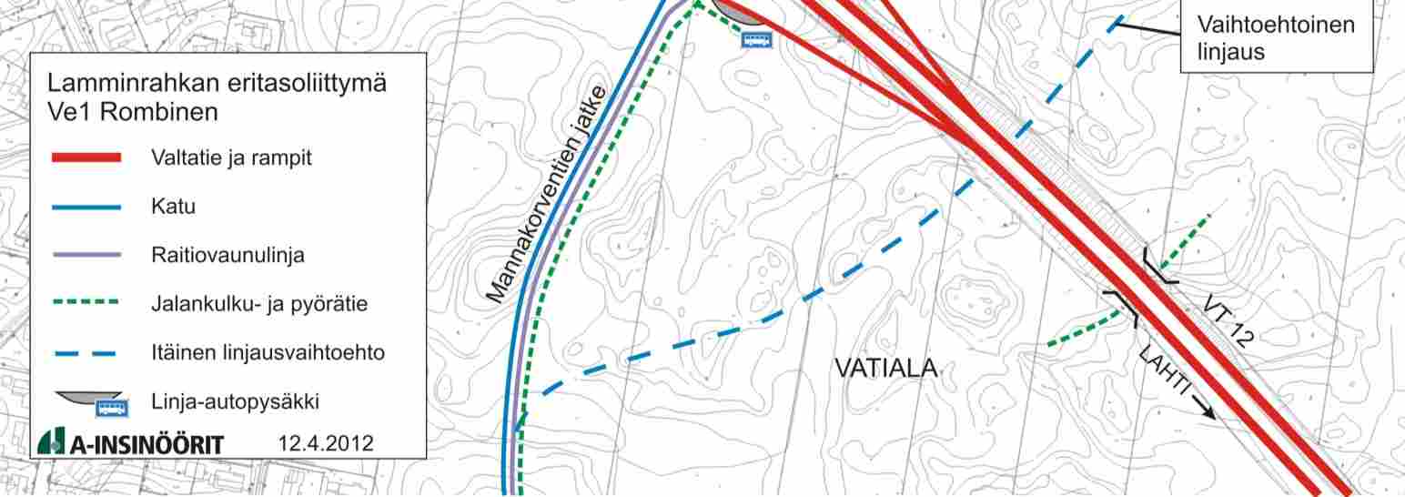 Eritasoliittymälle tarkasteltiin kahta jokseenkin samanarvoisesti maastoon tukeutuvaa liittymäpaikkaa Kiveliön (Riesontien) ja Kotipellon alikulkujen välille: Läntinen siltapaikka on noin 1640 metrin