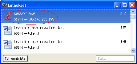 Session.exe:n kohdalla.