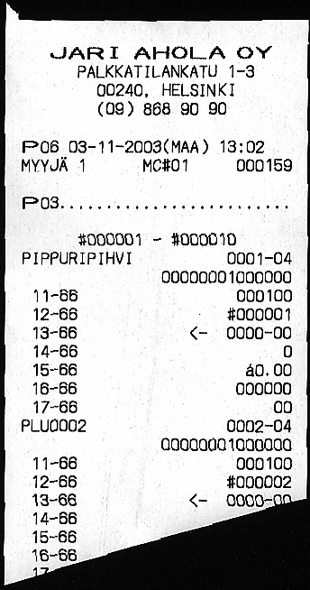 JATKOA EDELLISELTÄ SIVULTA. Esimerkki2. Halutaan tarkistaa mitkä ovat tuotteille ohjelmoidut verolinkitykset. Tulostetaan raportti josta ilmenee tuotteen asetukset.