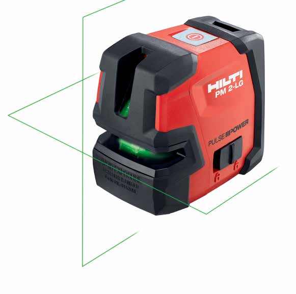 Uusi Hilti PM 2-LG -linjalaserimme käyttää vihreää sädettä maksimaalista näkyvyyttä varten, se näyttää terävät ja ohuet linjat jopa 20 metrin etäisyydelle.