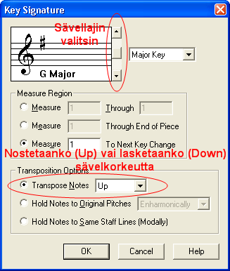 Finale SongWriter pikaopas - Sivu 8/15 Sävellaji ja etumerkintä (Key signature) 1. Valitse sävellajityökalu (Key Signature Tool). 2. Kaksoisklikkaa kappaleen ensimmäistä tahtia.