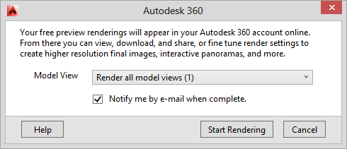 Verkkorenderöinti Voit renderöidä 3D-mallin Autodesk 360 -palvelussa. Voit käynnistää verkkorenderöinnin 3D Modeling -käyttöliittymän Render-välilehdestä (Render in Cloud -painike).