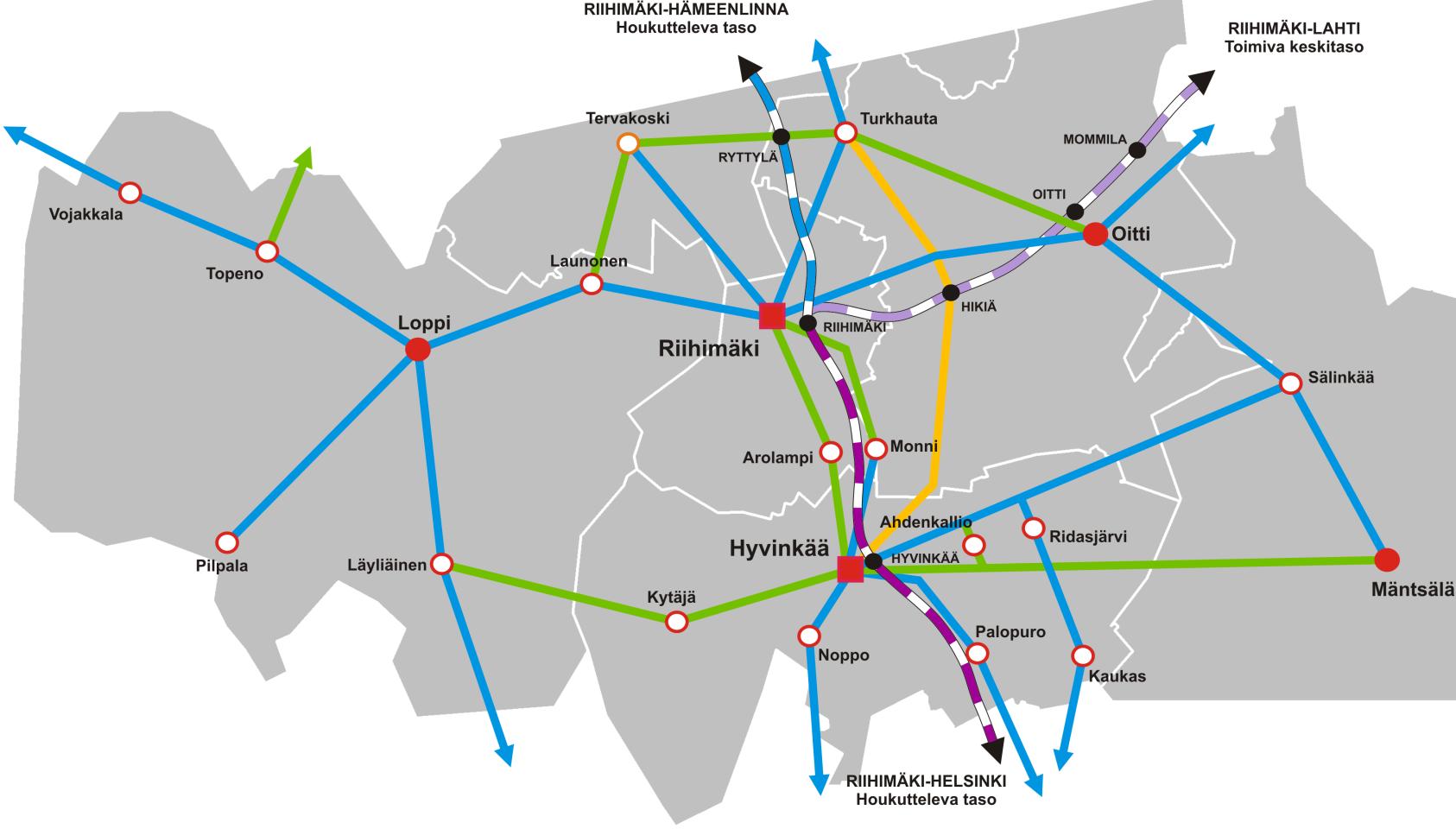 Palvelutason luonnos Loppi Launonen Riihimäki kehitettävä yhteysväli Välille Tervakoski Turkhauta ja Riihimäki Monni sekä Arolammille riittävät minimitason yhteydet Kesällä 1(-2) luokkaa alempi